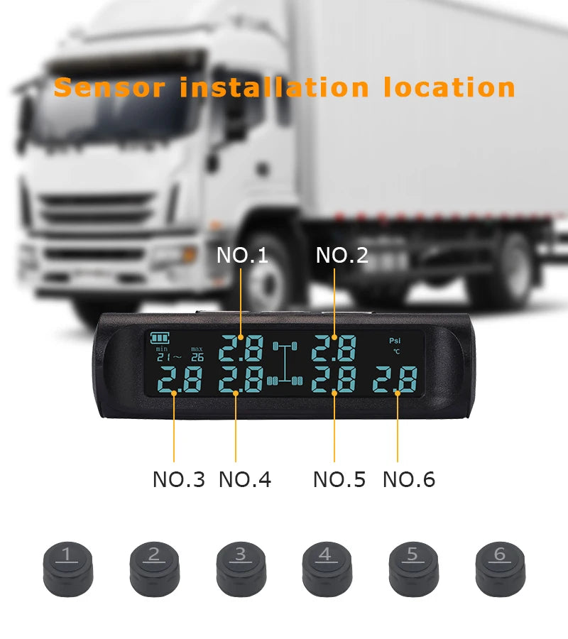 6 Wheel Tpms Suitable for Truck Trailer Tire Pressure Monitoring Wireless Data Transmission Tire Pressure Monitoring