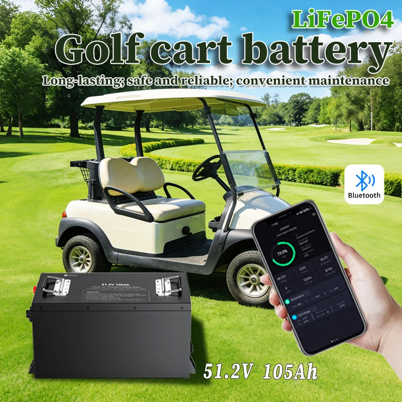 In Stock 51.2V 105Ah Electric Golf Cart Lithium Ion Batteries 48V 100Ah Smart BMS Bluetooth LCD Display LiFePO4 Battery Pack