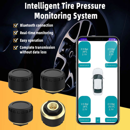Bluetooth APP Tire Pressure Monitoring System TPMS External Cap Sensors Motorcycle Car